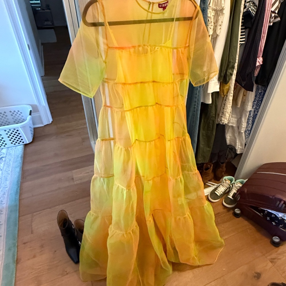 STAUD Yellow Layered Dresss